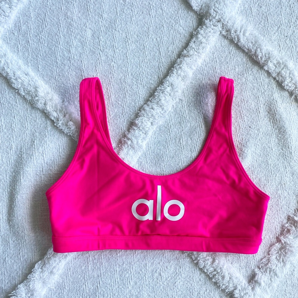 Alo Yoga Hot Pink Logo Crop Top Bra